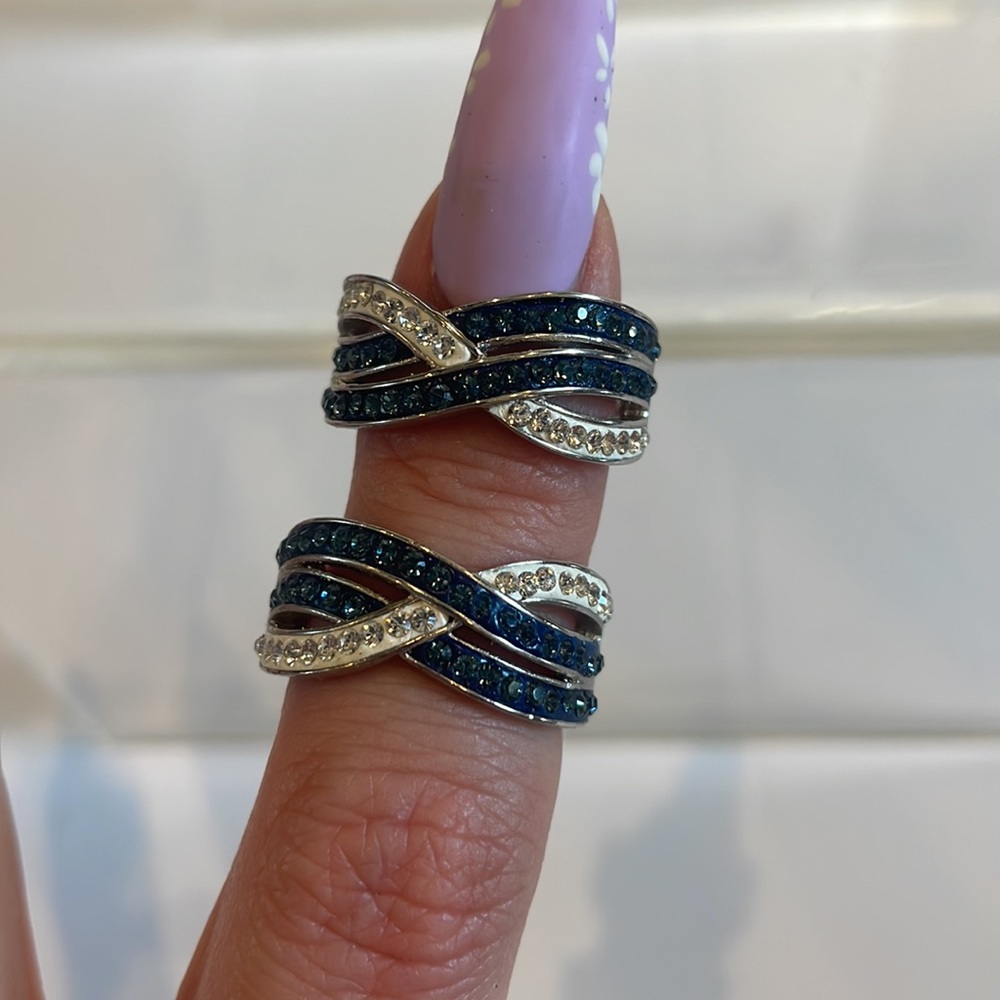 Blue sapphire earrings crossover hoop style NWT